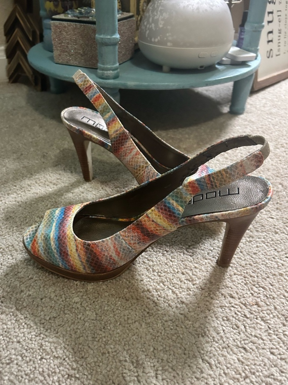 Moda Spana multi color stripe embossed leather heels 7.5